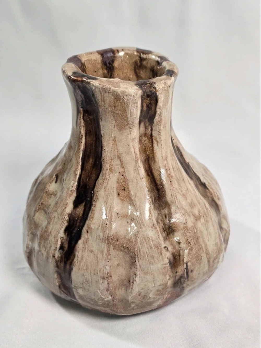 Handmade Studio Pottery Vase Brown Cream Organic Rustic Ceramic